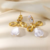 Wholesale Women's Retro Stainless Steel Imitation Pearl Heart Flower Bow Geometric Earrings With Electroplating