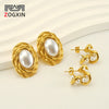 Wholesale Women's Retro 316L Stainless Steel 18K Gold Plated Geometric Woven Pearl Irregular Earrings