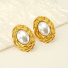 Wholesale Women's Retro 316L Stainless Steel 18K Gold Plated Geometric Woven Pearl Irregular Earrings