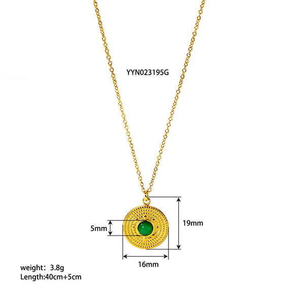 Wholesale Women's Retro Stainless Steel Necklace With Turquoise Inlay Embossed Round Pendant And O Chain Vacuum Real Gold Electroplated In Pvd Furnace