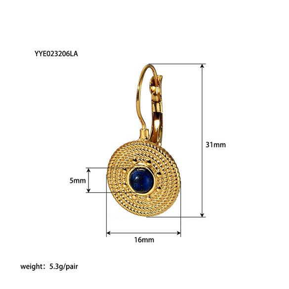 Wholesale Women's Retro Stainless Steel Necklace With Turquoise Inlay Embossed Round Pendant And O Chain Vacuum Real Gold Electroplated In Pvd Furnace