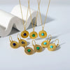 Wholesale Women's Retro Stainless Steel Necklace With Turquoise Inlay Embossed Round Pendant And O Chain Vacuum Real Gold Electroplated In Pvd Furnace