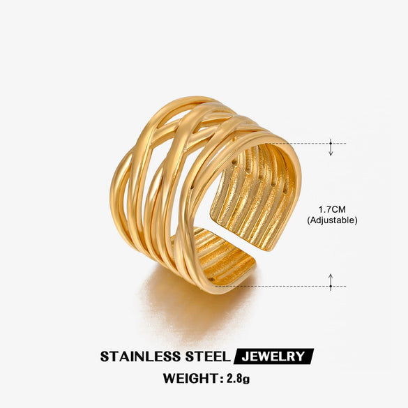 Wholesale Women's Retro Style Geometric Stainless Steel Ring 18K Gold Plated