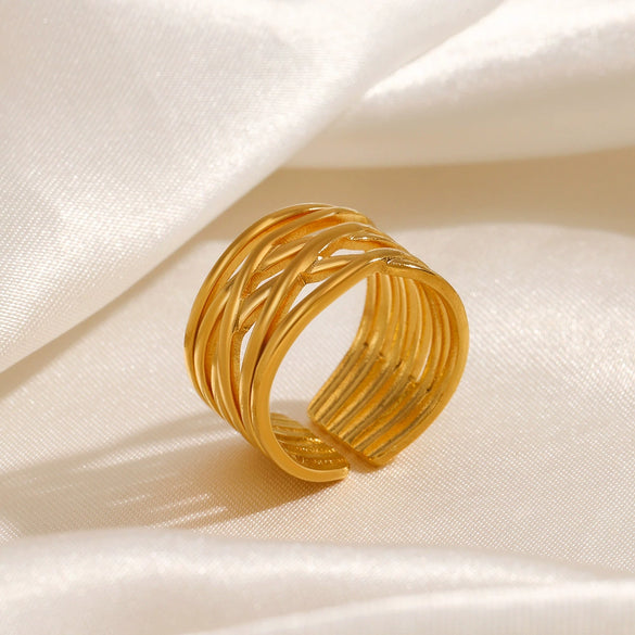 Wholesale Women's Retro Style Geometric Stainless Steel Ring 18K Gold Plated
