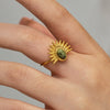 Wholesale Women's Retro Style Open Stainless Steel Natural Stone Ring With Geometric Design And Electroplating