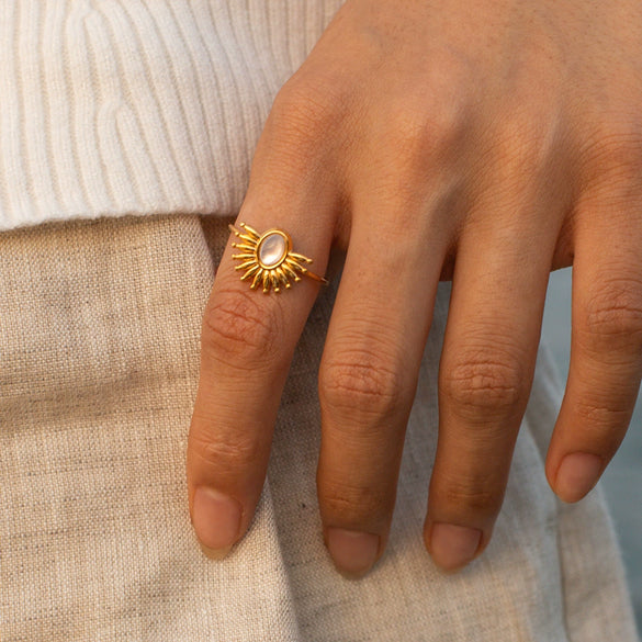 Wholesale Women's Retro Style Open Stainless Steel Natural Stone Ring With Geometric Design And Electroplating