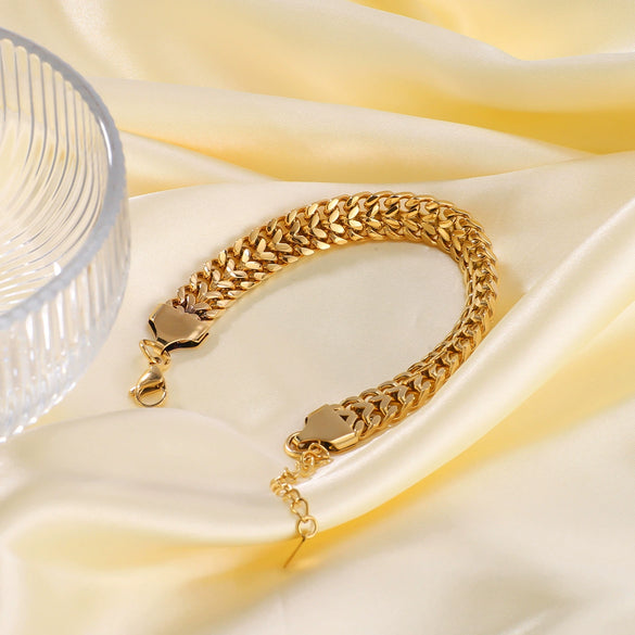 Wholesale Women's Retro Style Stainless Steel Cuban Chain Bracelet With Vacuum Plating And Geometric Design
