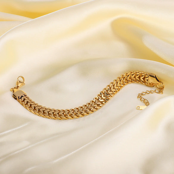 Wholesale Women's Retro Style Stainless Steel Cuban Chain Bracelet With Vacuum Plating And Geometric Design
