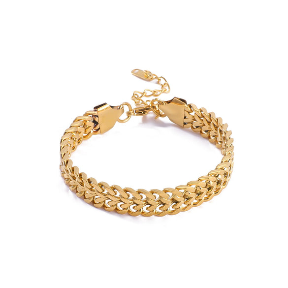 Wholesale Women's Retro Style Stainless Steel Cuban Chain Bracelet With Vacuum Plating And Geometric Design
