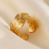 Wholesale Women's Retro Style Stainless Steel Flower Leaf Opening Adjustable Electroplated Ring Jewelry