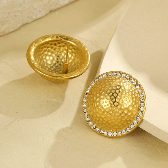 Wholesale Women's Retro Style Stainless Steel 18K Flying Saucer Geometric Pattern Electroplated Ear Jewelry
