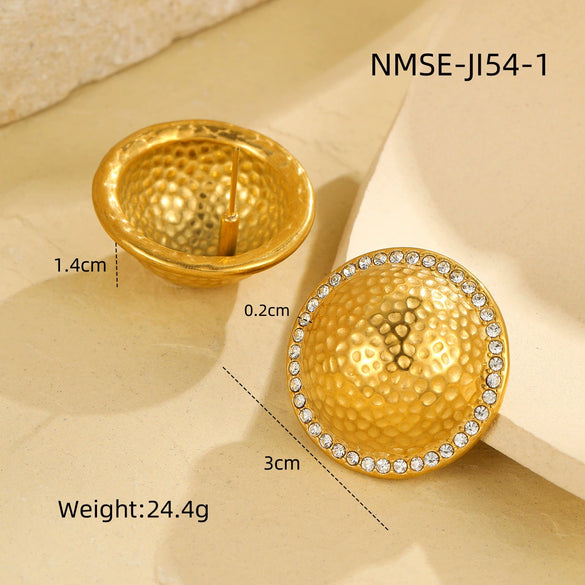 Wholesale Women's Retro Style Stainless Steel 18K Flying Saucer Geometric Pattern Electroplated Ear Jewelry