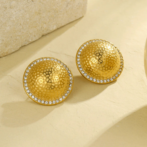 Wholesale Women's Retro Style Stainless Steel 18K Flying Saucer Geometric Pattern Electroplated Ear Jewelry
