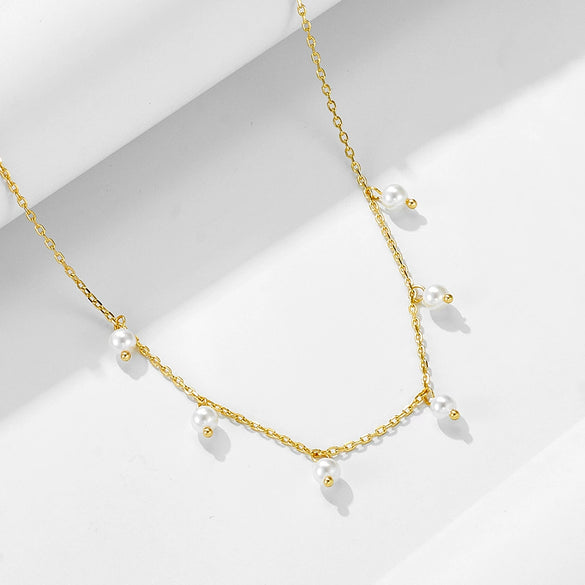 Wholesale Women's Retro Style Sterling Silver Geometric Necklace With Shell Pearl