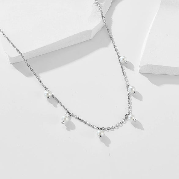 Wholesale Women's Retro Style Sterling Silver Geometric Necklace With Shell Pearl
