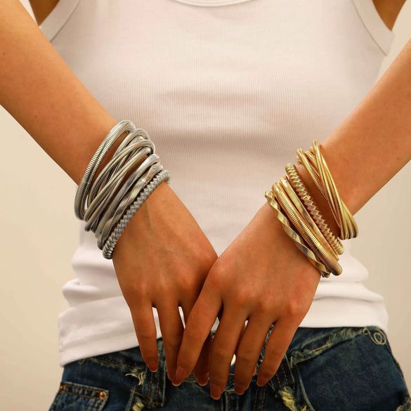 Wholesale Women's Retro Temperament Exaggerated Multi Layer Elastic Geometric Ferroalloy Electroplated Bracelet