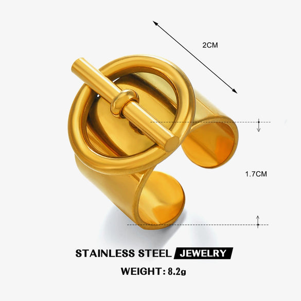 Wholesale Women's Retro Temperament Geometric Stainless Steel Open Ring With Ot Buckle And Electroplating