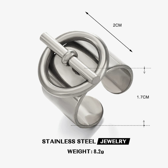 Wholesale Women's Retro Temperament Geometric Stainless Steel Open Ring With Ot Buckle And Electroplating