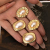Wholesale Women's Retro Temperament Titanium Steel Pearl Geometric Earrings With Electroplating