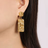 Wholesale Women's Retro 316L Stainless Steel Goldplated Geometric Long Square Pleated Earrings