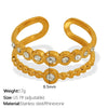 Wholesale Women's Retro 316L Stainless Steel Inlaid Imitation Pearl Rhinestone Cross Leaf Ring Jewelry With Electroplating