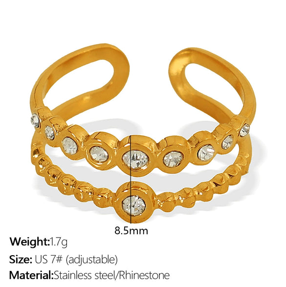 Wholesale Women's Retro 316L Stainless Steel Inlaid Imitation Pearl Rhinestone Cross Leaf Ring Jewelry With Electroplating