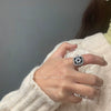 Wholesale Women's Retro Trendy Open Ring Set Zinc Alloy Geometric Oil Dripping Pearl Flower Electroplated