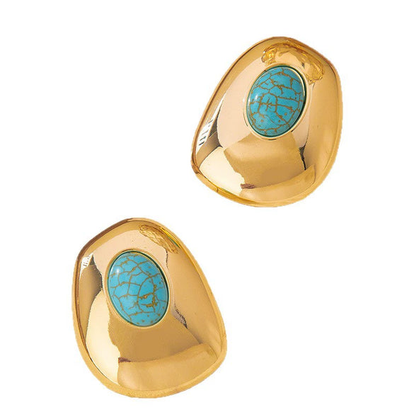 Wholesale Women's Retro Versatile Geometric Alloy Electroplated Oval Resin Emerald Earrings
