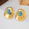 Wholesale Women's Retro Versatile Geometric Alloy Electroplated Oval Resin Emerald Earrings