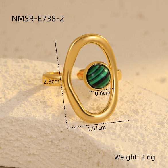 Wholesale Women's Retro Versatile Hollow Stainless Steel Ring Inlaid With Natural Stone And Electroplated