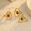 Wholesale Women's Retro Versatile Hollow Stainless Steel Ring Inlaid With Natural Stone And Electroplated