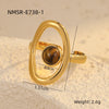 Wholesale Women's Retro Versatile Hollow Stainless Steel Ring Inlaid With Natural Stone And Electroplated