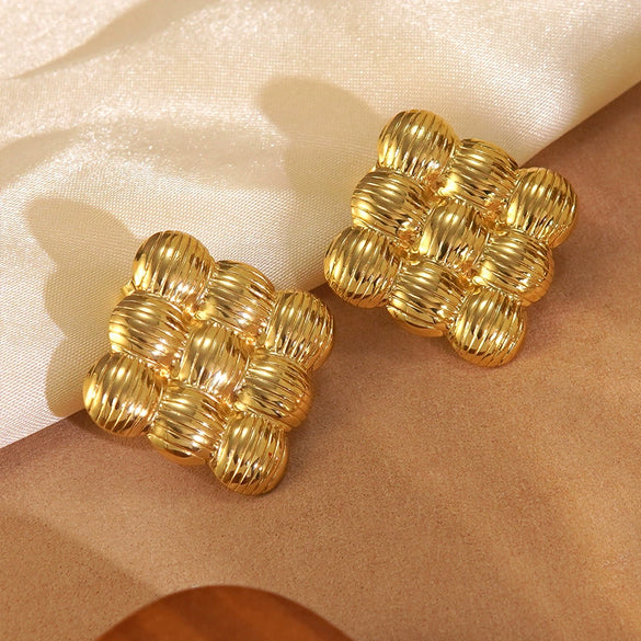 Wholesale Women's Retro Woven Geometric Electroplated Stainless Steel Earrings Ins Style