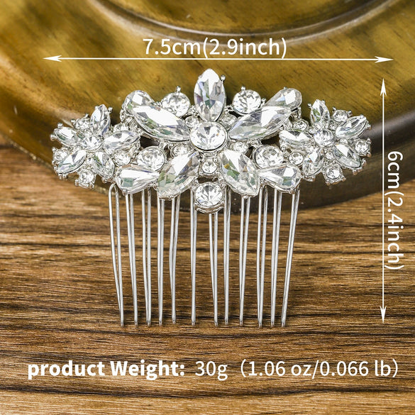 Wholesale Women's Rhinestone Alloy Wedding Hair Comb With Flower Pattern And Alloy Casting Electroplating Process