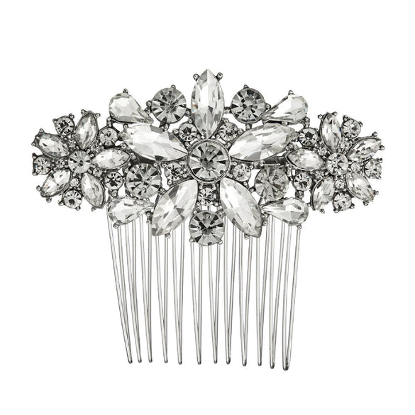 Wholesale Women's Rhinestone Alloy Wedding Hair Comb With Flower Pattern And Alloy Casting Electroplating Process