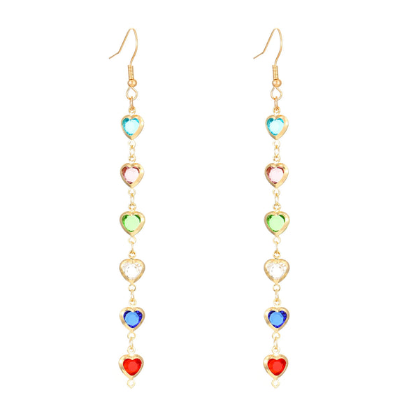 Wholesale Women's Rhinestone Copper Heart Shaped Geometric Tassel Earrings With Electroplating