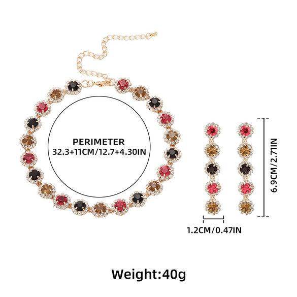 Wholesale Women's Rhinestone Inlaid Clavicle Chain Necklace And Earrings Set Vintage Fashion Geometric Jewelry