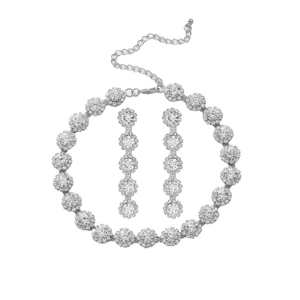 Wholesale Women's Rhinestone Inlaid Clavicle Chain Necklace And Earrings Set Vintage Fashion Geometric Jewelry