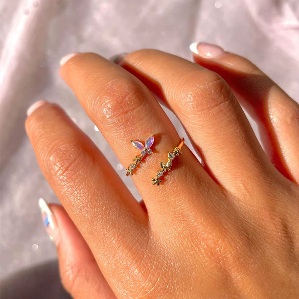 Wholesale Women's Ring Butterfly Pattern Ecofriendly Brass Inlaid Zircon Real Gold Plated