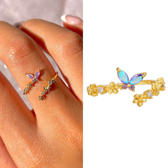Wholesale Women's Ring Butterfly Pattern Ecofriendly Brass Inlaid Zircon Real Gold Plated