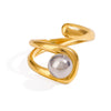Wholesale Women's Ring Stainless Steel Geometric French Retro Style With Gold And Silver Color Matching Beads And Asymmetric Adjustable Opening Cross Electroplated