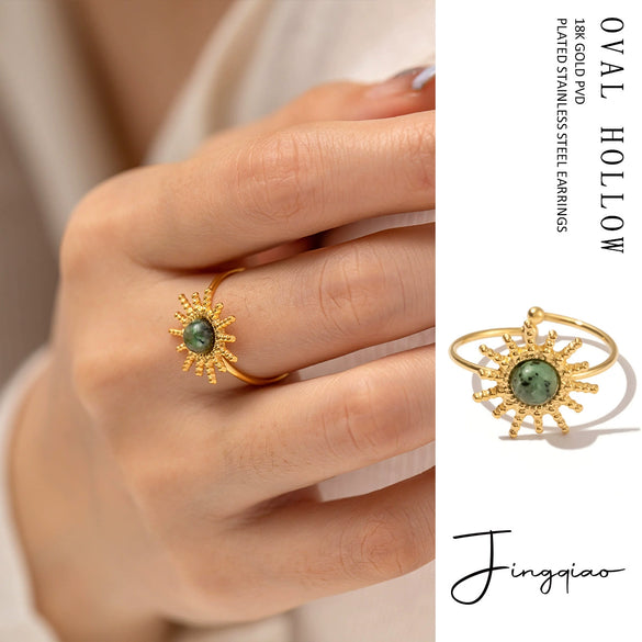 Wholesale Women's Ring Stainless Steel Inlaid African Turquoise Sun Shape Electroplating Geometric Style