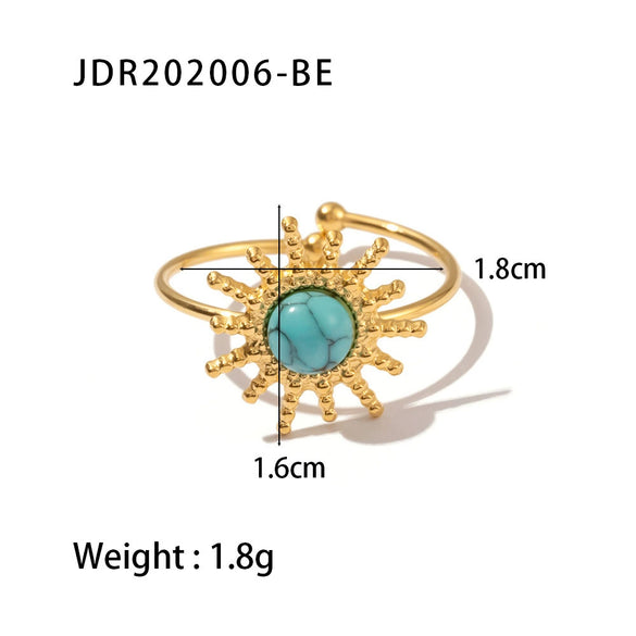 Wholesale Women's Ring Stainless Steel Inlaid African Turquoise Sun Shape Electroplating Geometric Style