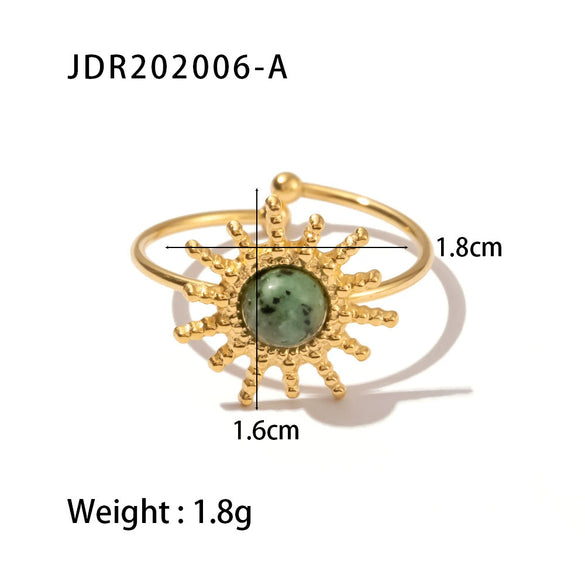 Wholesale Women's Ring Stainless Steel Inlaid African Turquoise Sun Shape Electroplating Geometric Style