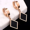 Wholesale Women's Rose Gold Titanium Steel Earrings With S925 Silver Needle Color Preservation Electroplating Rhombus Dripping Glue Design