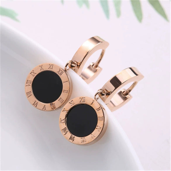 Wholesale Women's Rose Gold Titanium Steel Earrings With S925 Silver Needle Color Preservation Electroplating Rhombus Dripping Glue Design