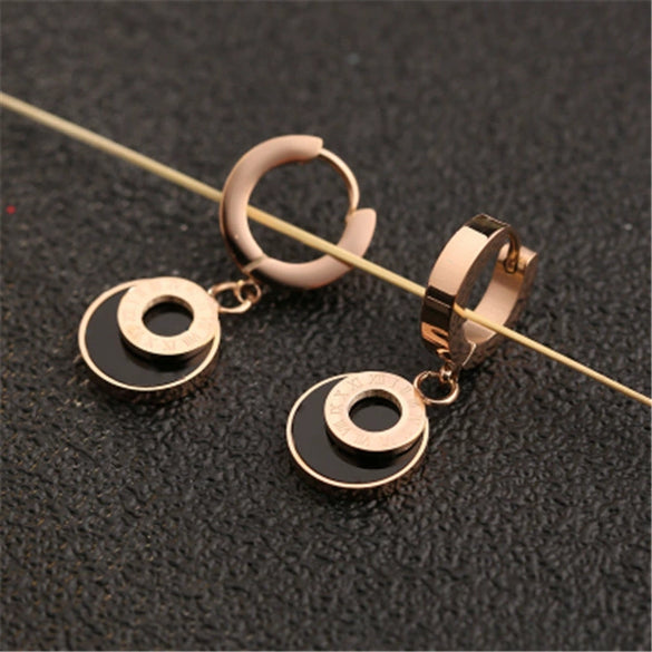 Wholesale Women's Rose Gold Titanium Steel Earrings With S925 Silver Needle Color Preservation Electroplating Rhombus Dripping Glue Design
