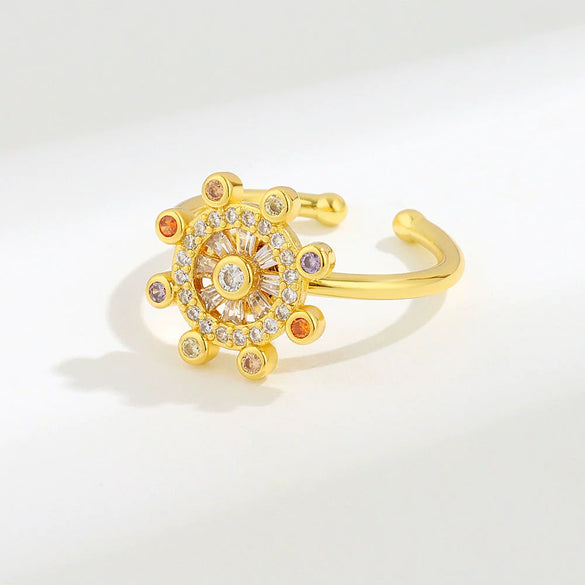 Wholesale Women's Rotating Copper Ring With Geometric Pattern And Electroplating Treatment Star And Sailor Rudder Design For Antianxiety And Decompression
