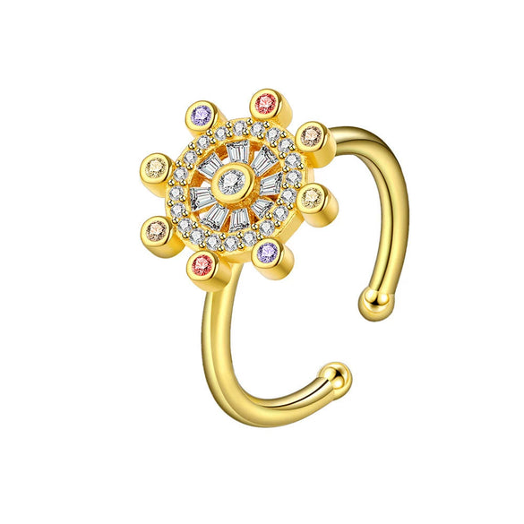 Wholesale Women's Rotating Copper Ring With Geometric Pattern And Electroplating Treatment Star And Sailor Rudder Design For Antianxiety And Decompression