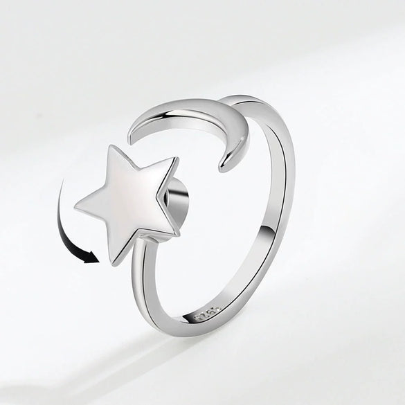 Wholesale Women's Rotating Star And Moon Intersection Ring Copper Electroplated